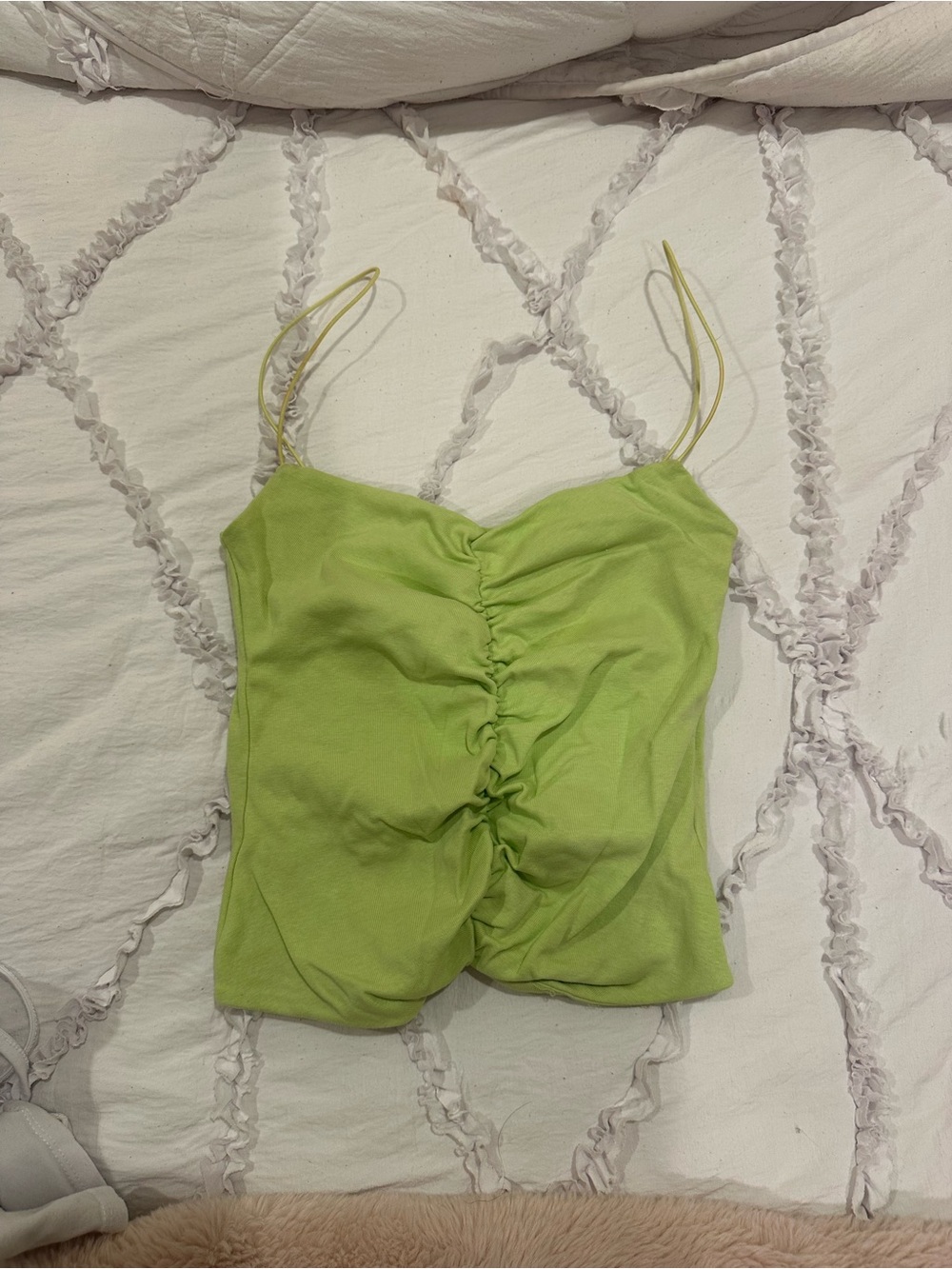 Zara Bright Lime Ruched Spaghetti Strap Cami
